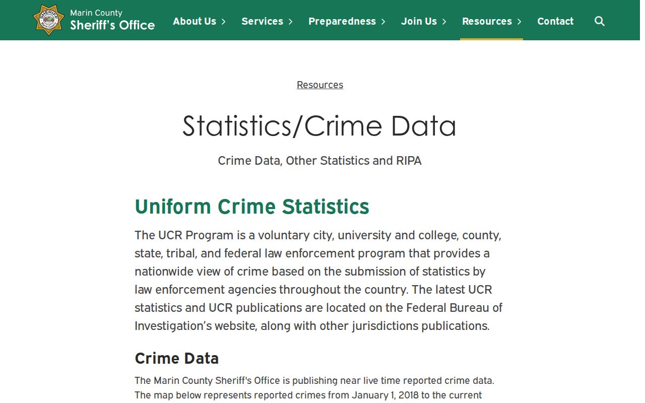 Marin County Sheriff data and statistics page