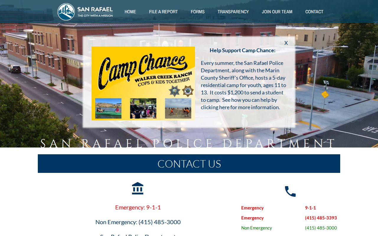 San Rafael Police Department official contact page